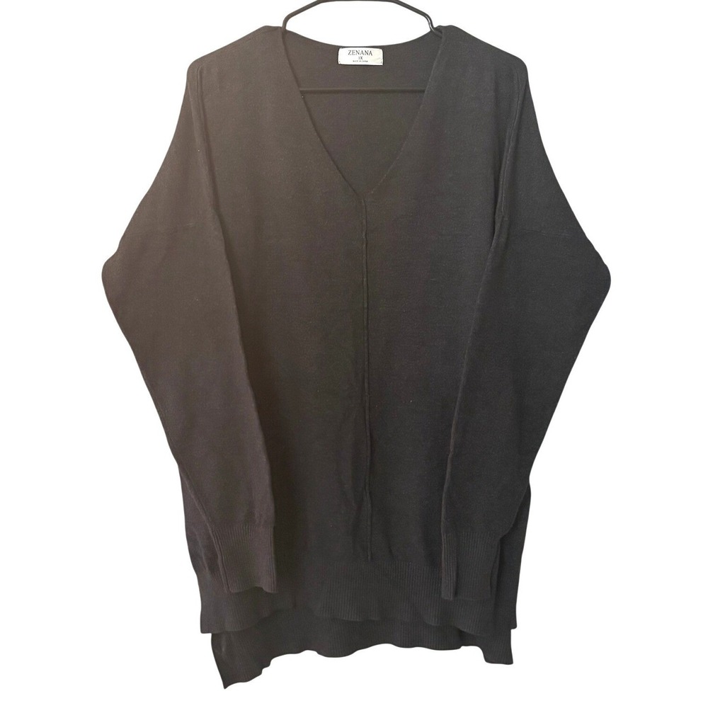 Zenana Black V-Neck Long Sleeve Tunic Sweater Plus 1X